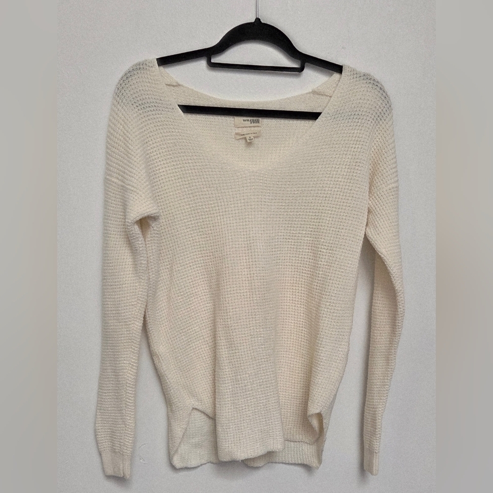 Wilfred Free Aritzia Sz M OAT 100% Laine Wool Chunky knit Oat Pullover Sweater